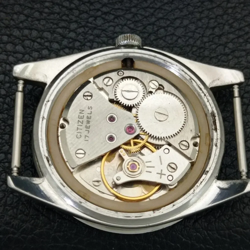 Vintage 1974 Citizen Manual Wound Mens Silver Watch & Red accents